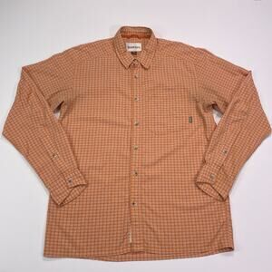 Simms Performance Shirt Mens Medium Orange Plaid Long Sleeve Fishing Outdoors